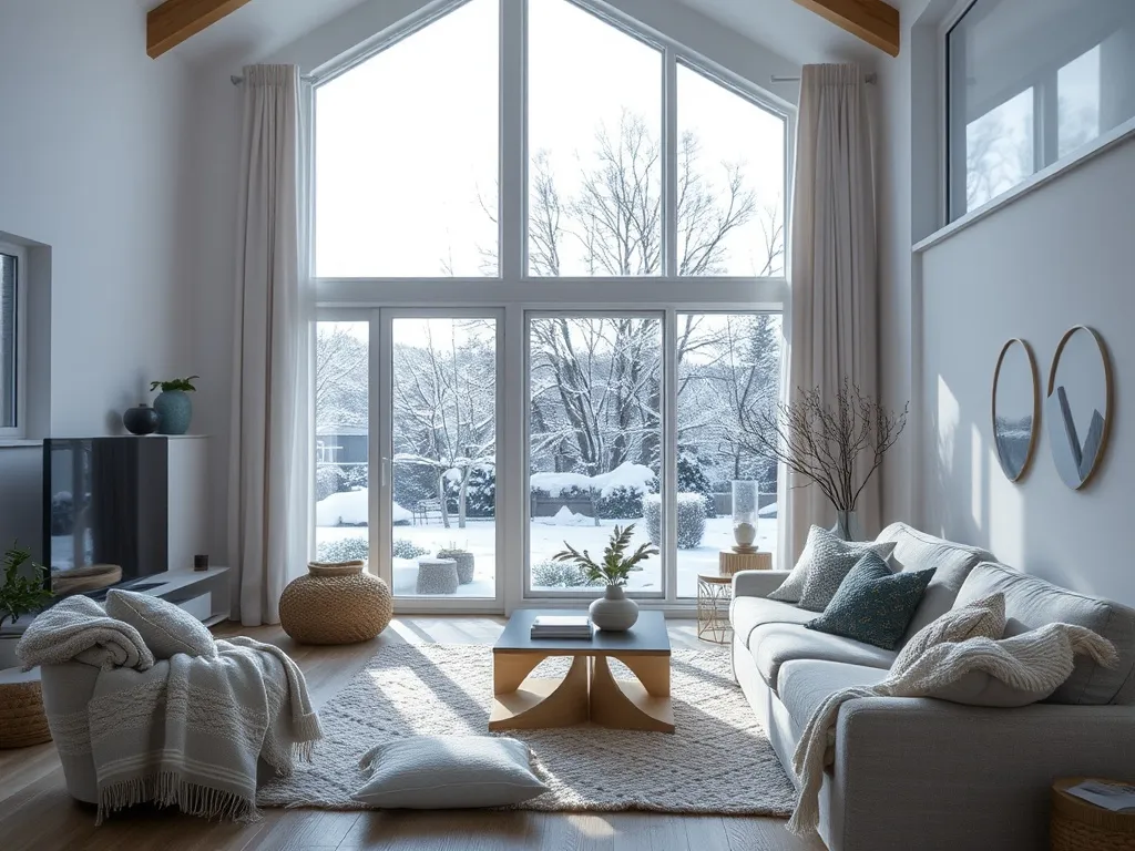 Hygge stue med vinterlys og sofa