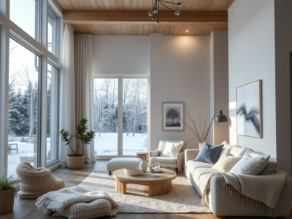 Stue med varm belysning og hygge